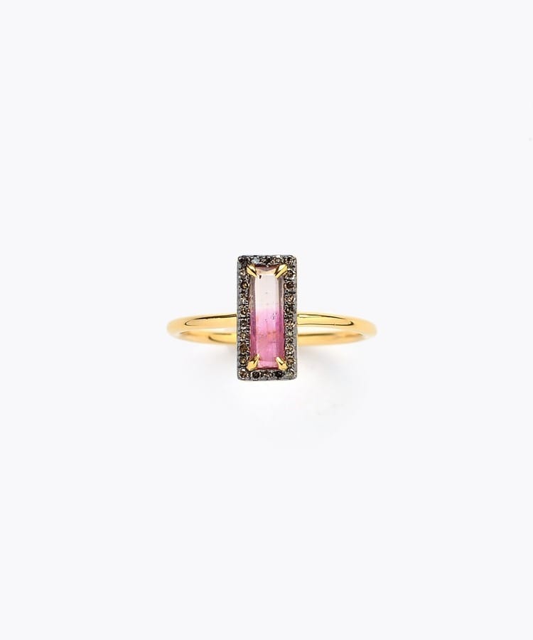 [elafonisi] One of a kind rectangle bi-color tourmaline ring