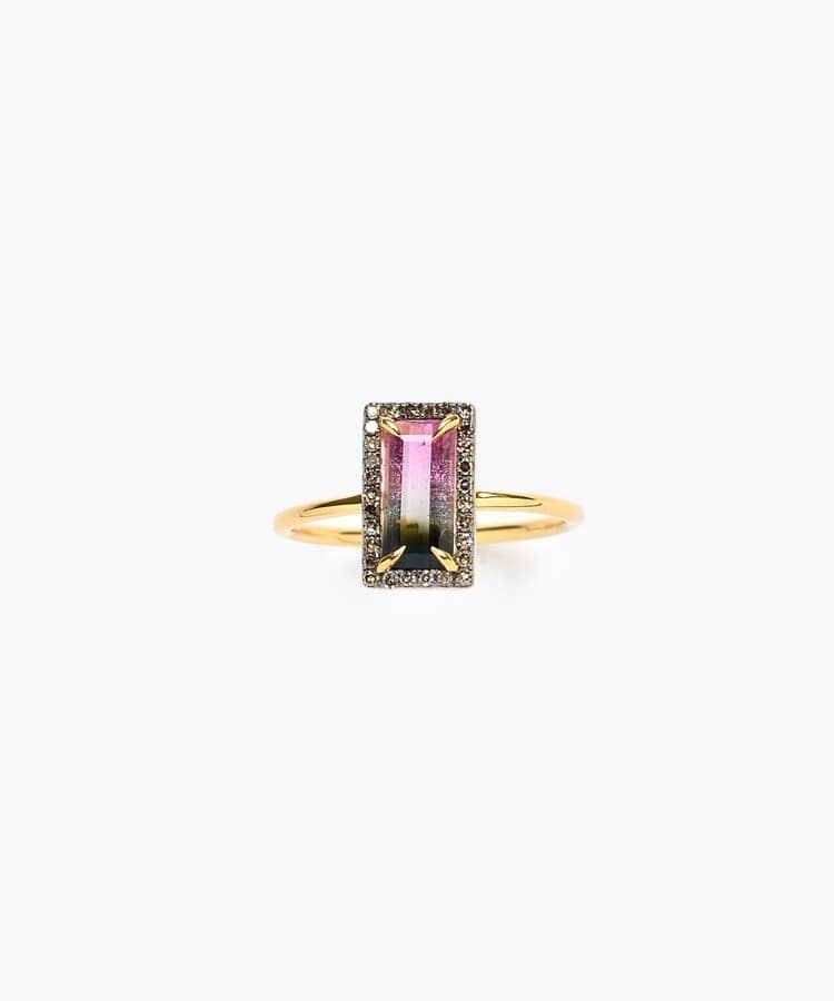 [elafonisi] One of a kind rectangle bi-color tourmaline ring