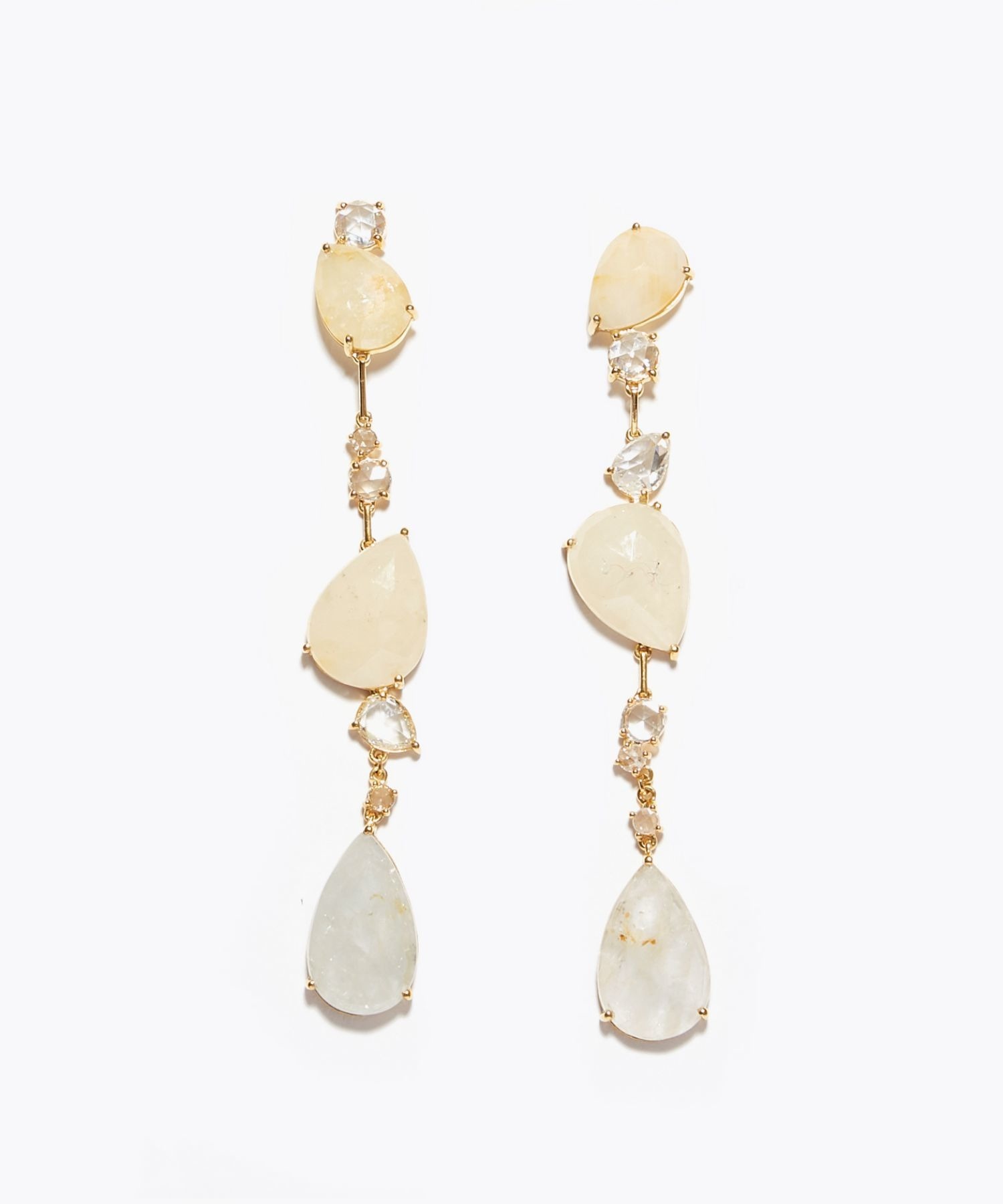 [saphed] white sapphire diamond asymmetrydrop pierced earrings