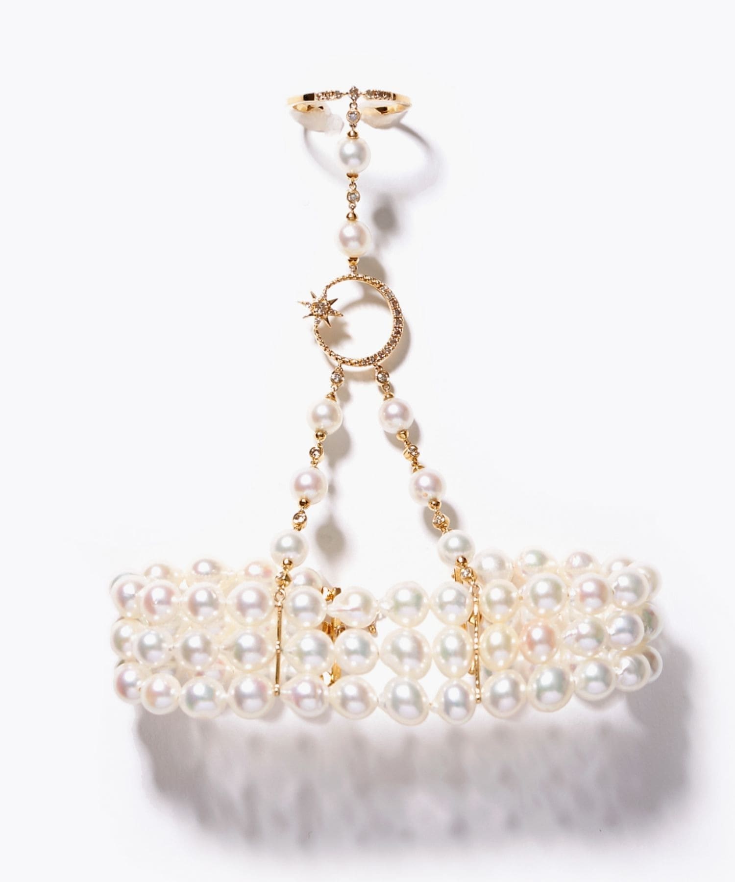 [saphed] Akoya pearl pavediamond star moon ring bracelet