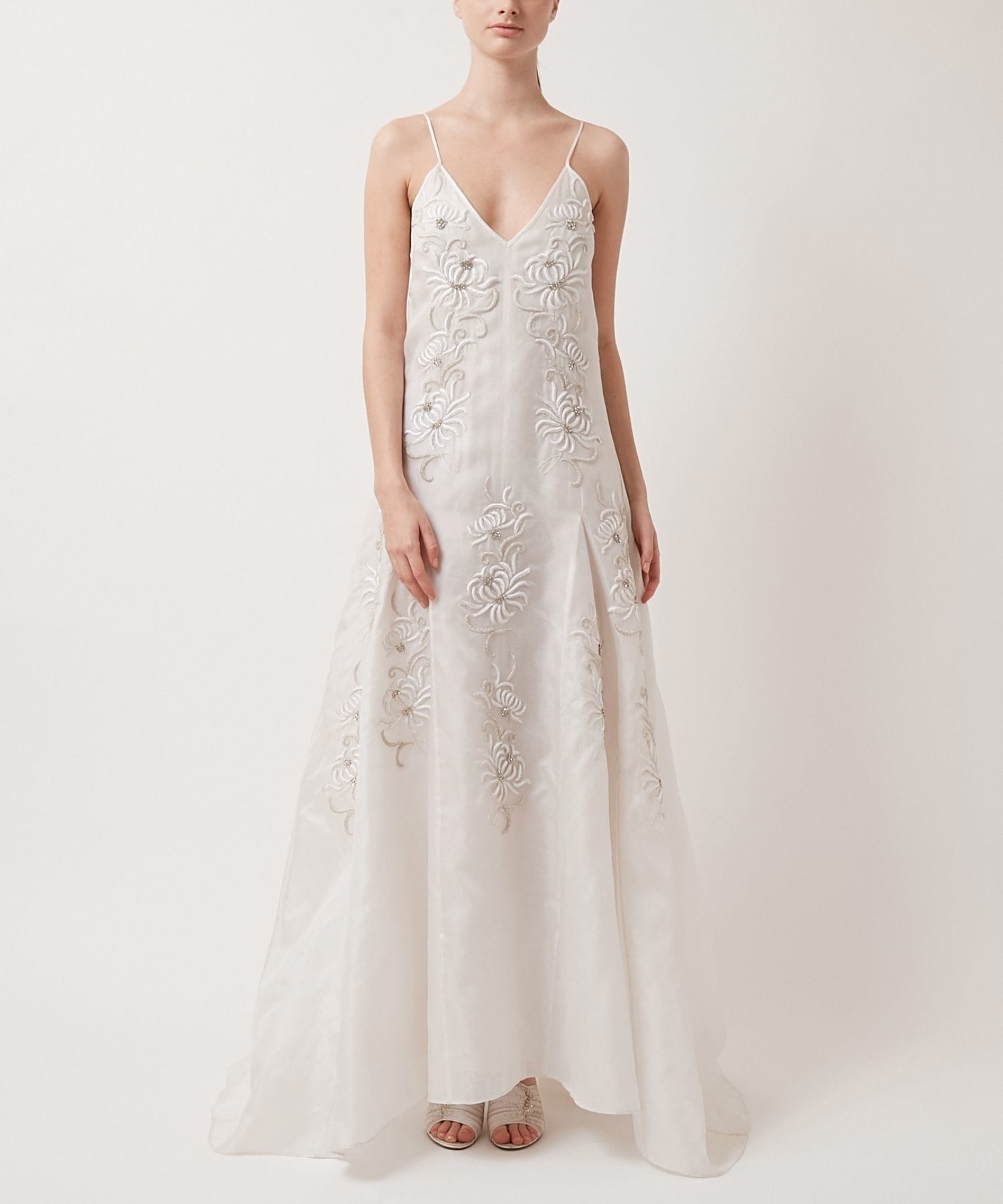 [saphed] Orchid silk organdy crystal embroidery strap dress