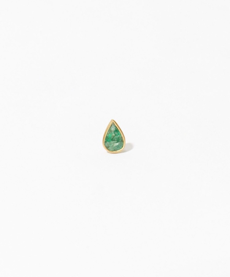 [eden] K10 pear-shaped emerald stud pierced earring
