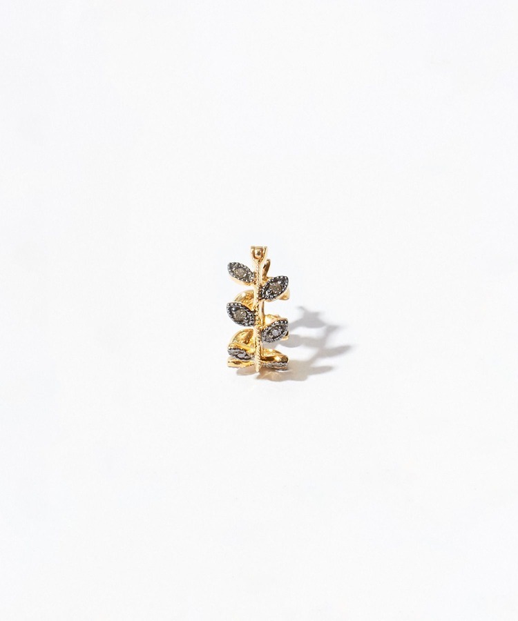 [citronnier] leaves pave diamonds mini hoop pierced earring