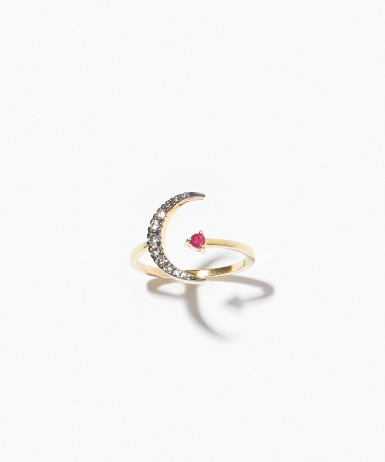 [glimmer] new moon ruby and pave diamonds ring