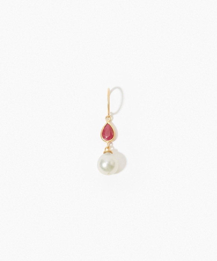 [philia] K10 akoya and pear-shaped ruby pierced earring