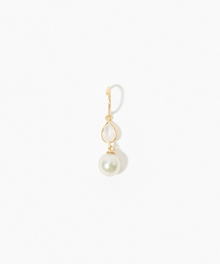 [philia] K10 akoya and pear-shaped rainbow moonstone pierced earring
