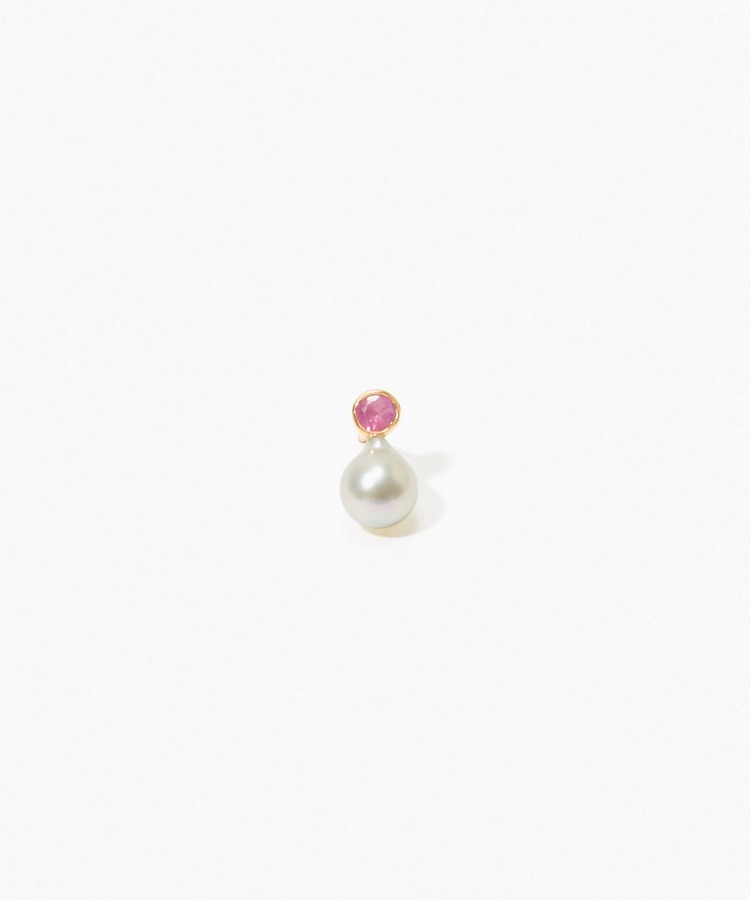 [philia] K10 akoya and round ruby stud pierced earring