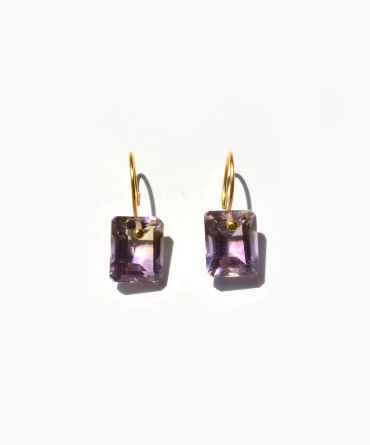 [eden] K10 rectangle ametrine pierced earring