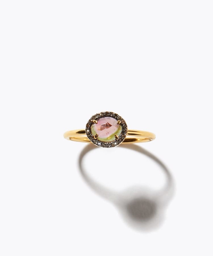 [elafonisi] medium watermelon tourmaline with pave diamonds  ring