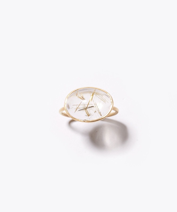 [eden] K10 cabochon gold rutilated quartz ring