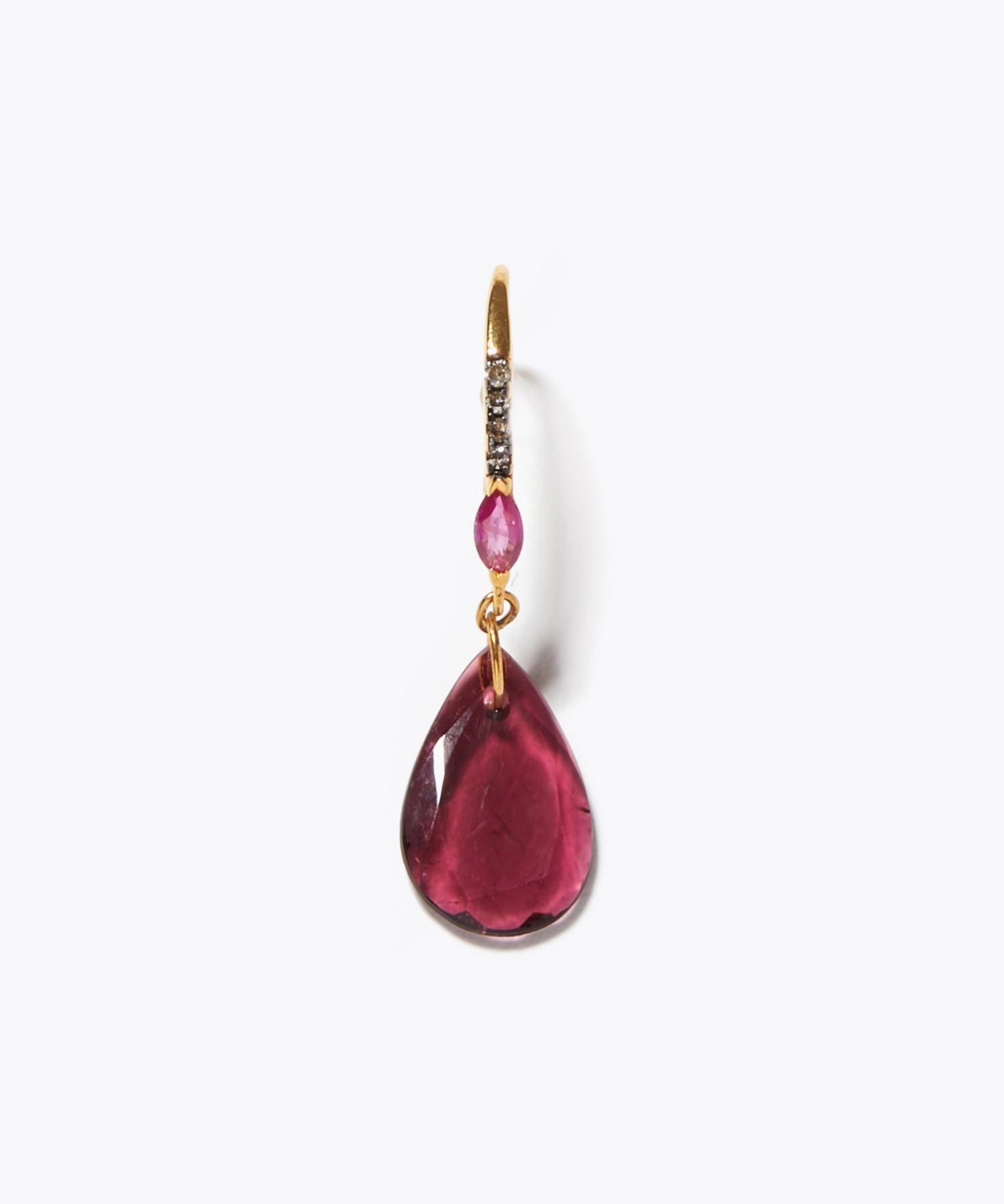 [elafonisi] pink tourmaline and ruby pave diamonds swing pierced earring
