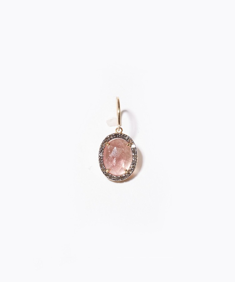 [elafonisi] pink tourmaline pave diamonds drop pierced earring