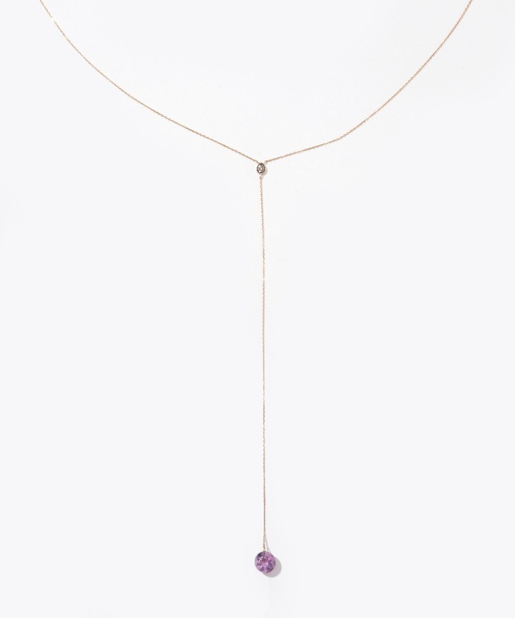 [lotus] bud pave diamonds and amathyst drop Y necklace