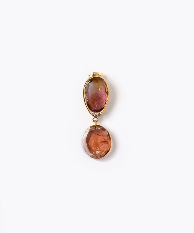 [eutopia] One of a Kind K18 bicolor tour bicolor tourmaline diamond drops loose single pierced earring