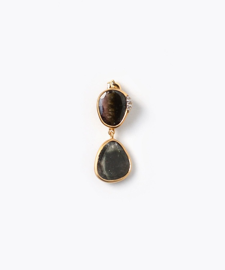 [eutopia] One of a Kind K18 bicolor tour bicolor tourmaline diamond drops bezel single pierced earring