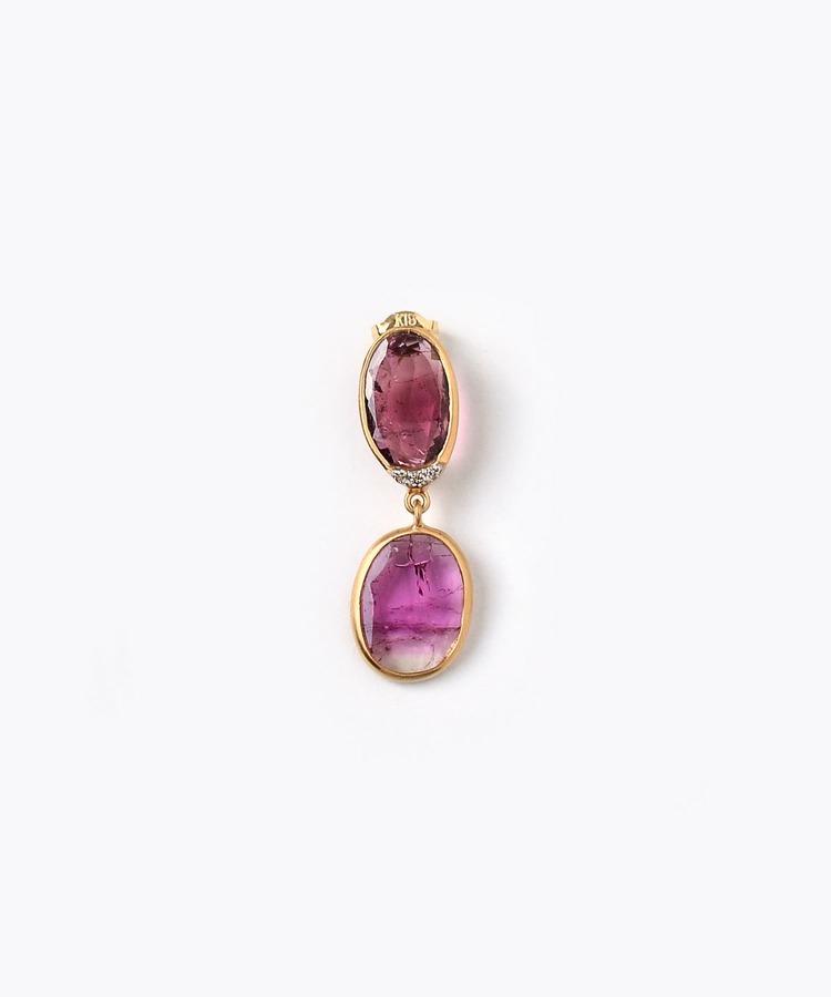 [eutopia] One of a Kind K18 bicolor tour bicolor tourmaline diamond drops bezel single pierced earring