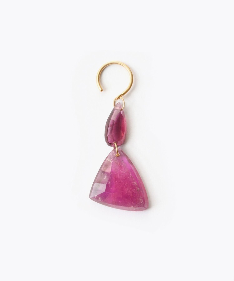 [kale] One of a Kind K10 sliced large pink tourmaline pierced earring