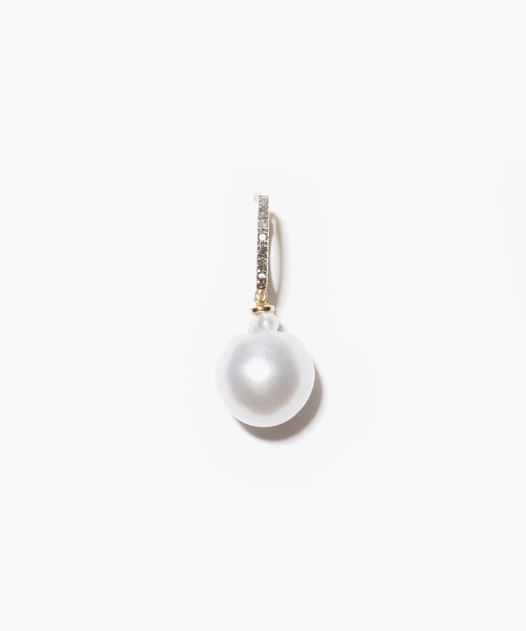 [pear] south sea pearl pave diamonds mini hoop pierced earring