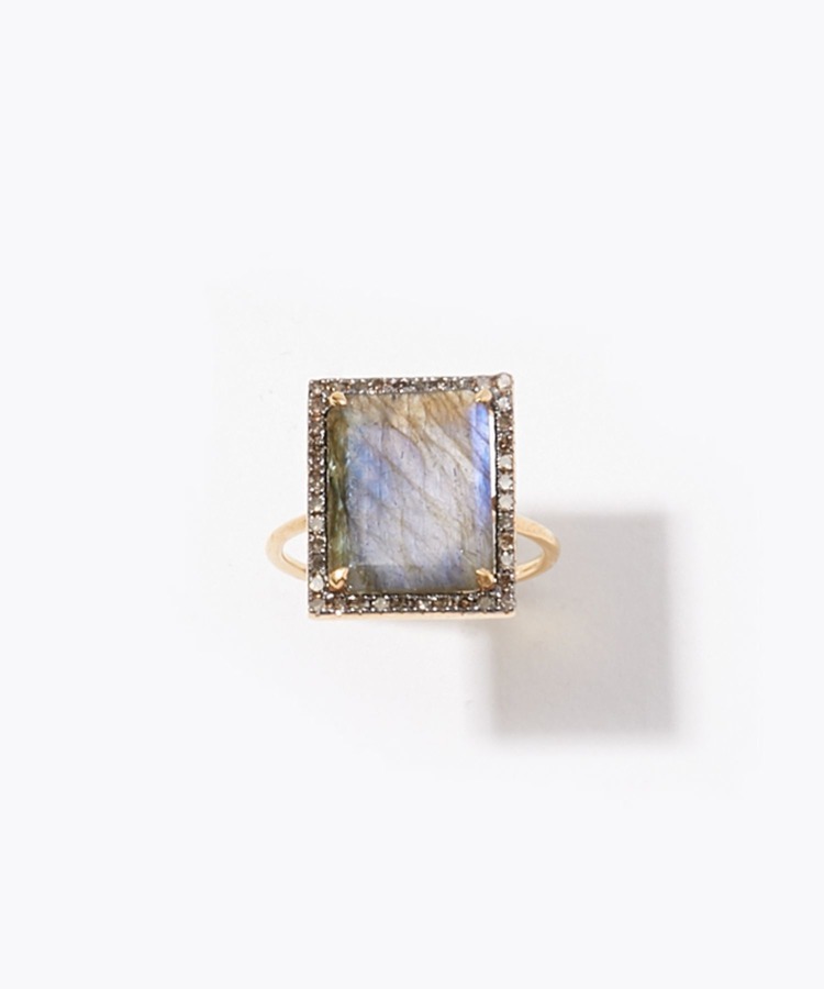 [elafonisi] rectangle labradrite pave diamonds ring