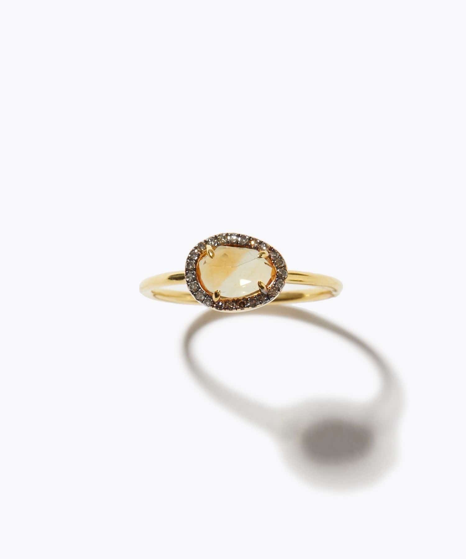 [elafonisi] medium citrine with pave diamonds ring