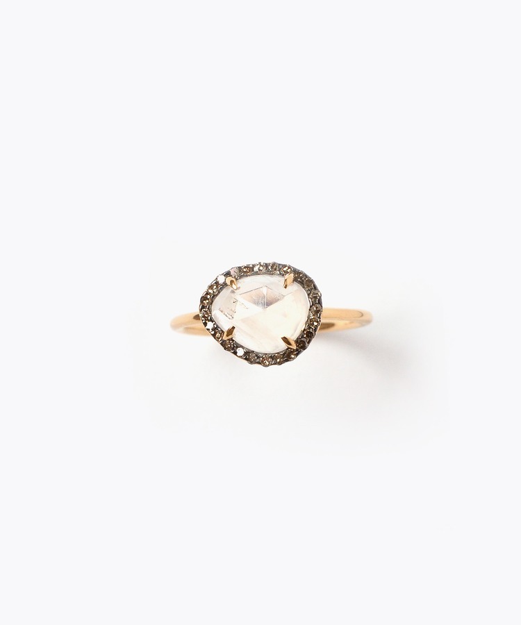 [elafonisi] medium rainbow moon stone with pave diamonds ring