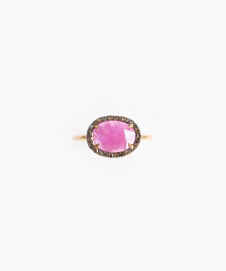 [elafonisi] medium ruby with pave diamonds ring