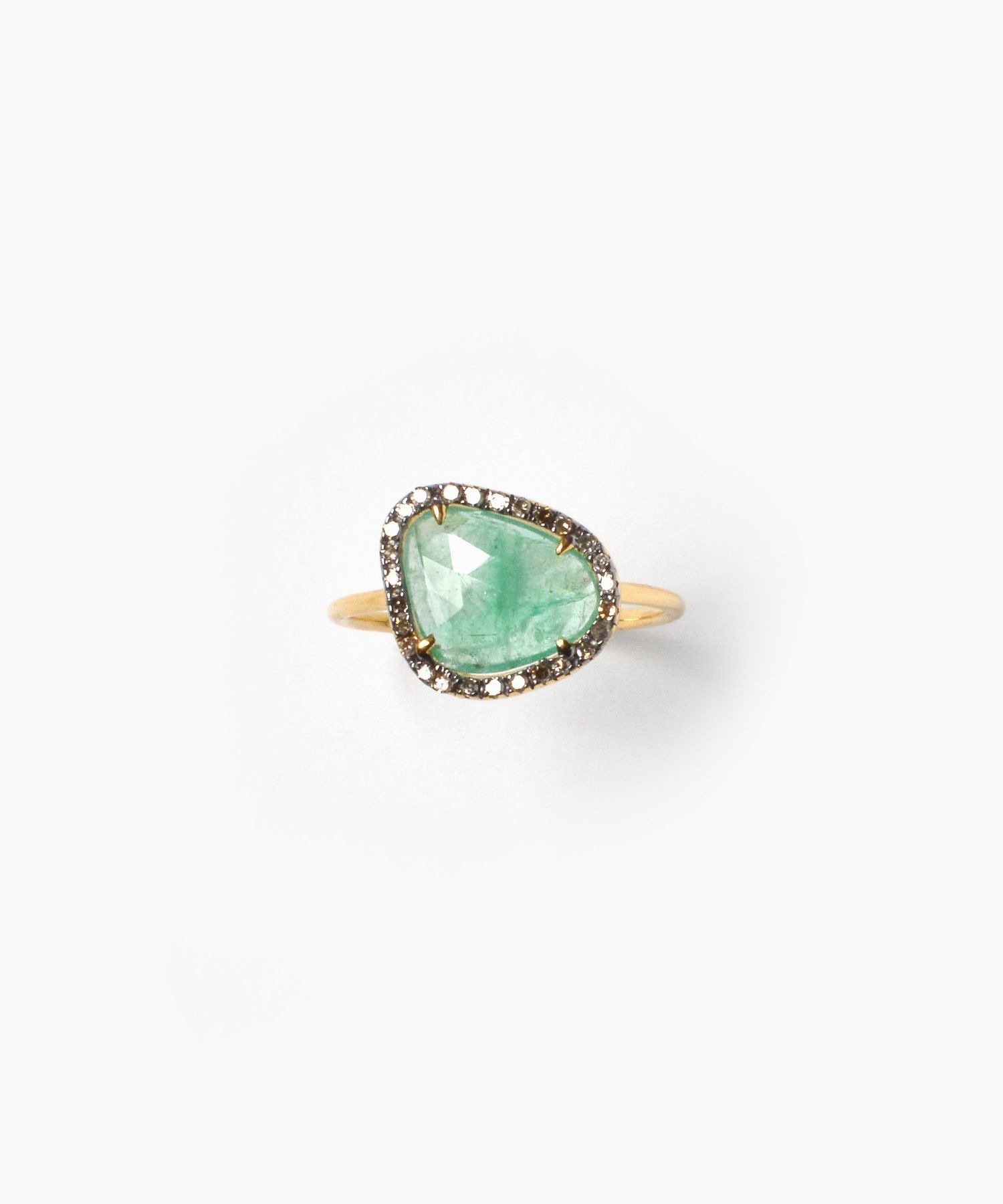 [elafonisi] large emerald with pave diamonds ring