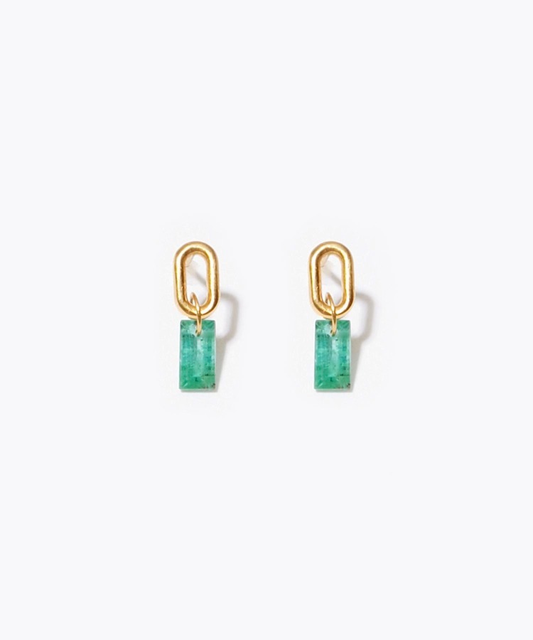 [eden] K10 rectangle emerald oval hoop pierced earring