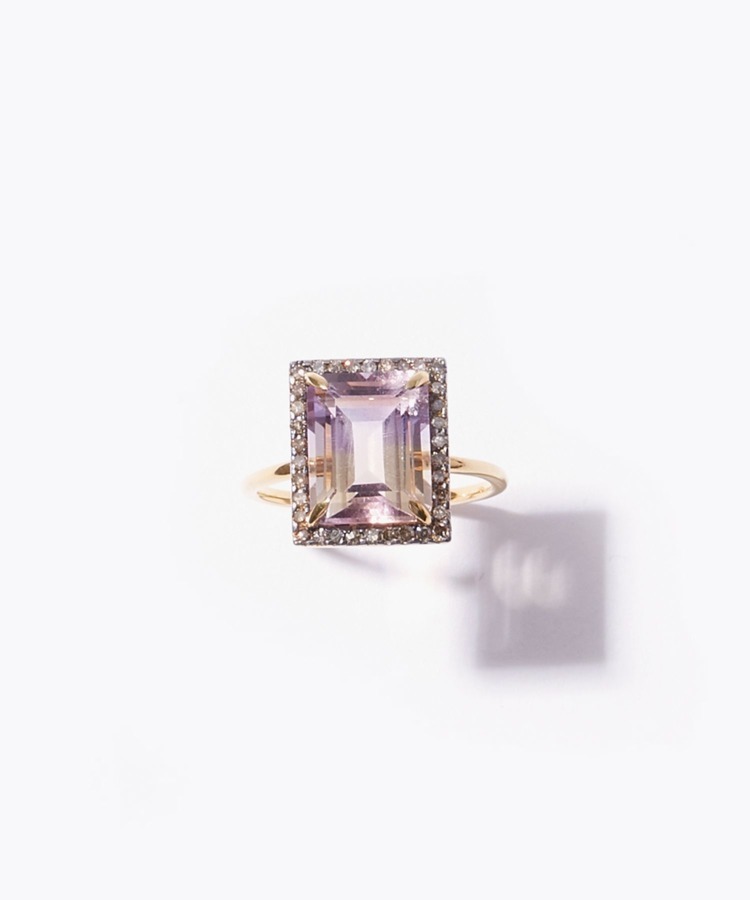 [elafonisi] rectangle ametrine pave diamonds ring