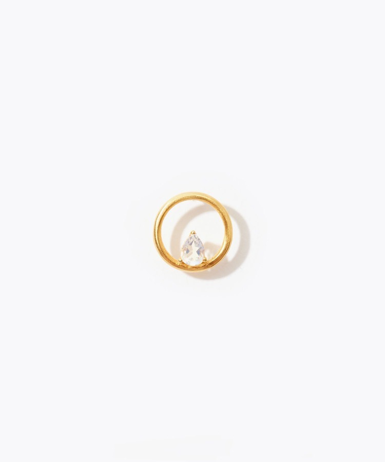 [jardin] K10 pear shape rainbow moonstone circle stud pierced earring