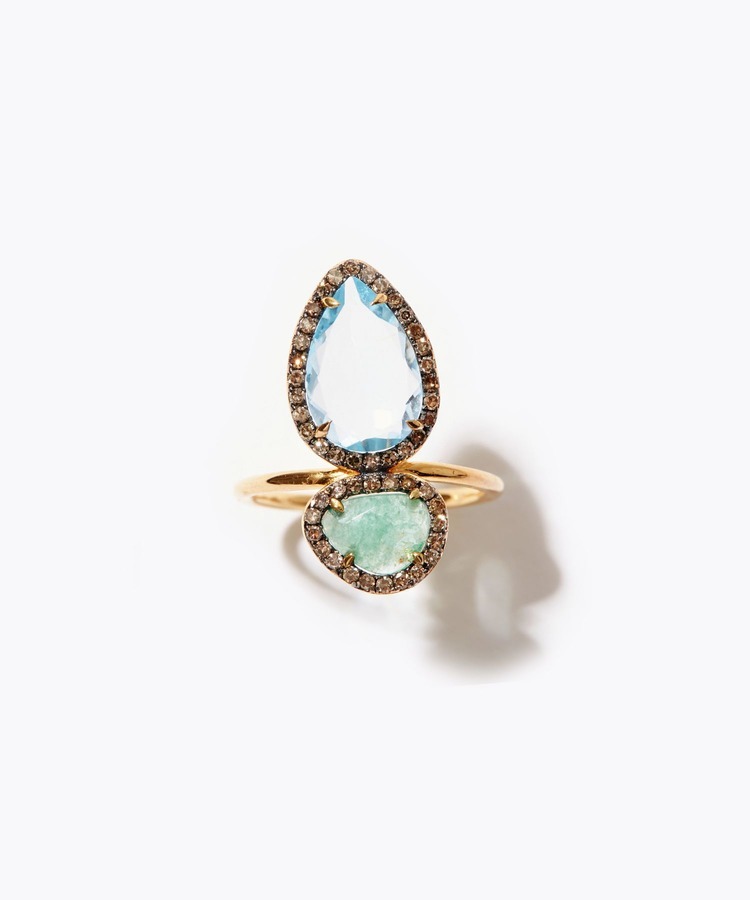 [elafonisi] blue topaz and emerald pave diamond ring