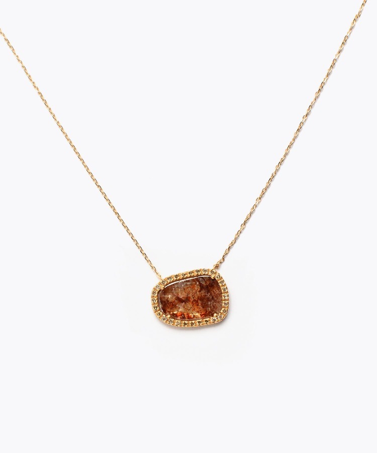 [raw beauty] K18 brown slice diamond pave necklace