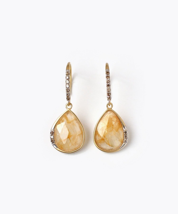 [eutopia] K18 yellow sapphires and diamonds studs pierced earring