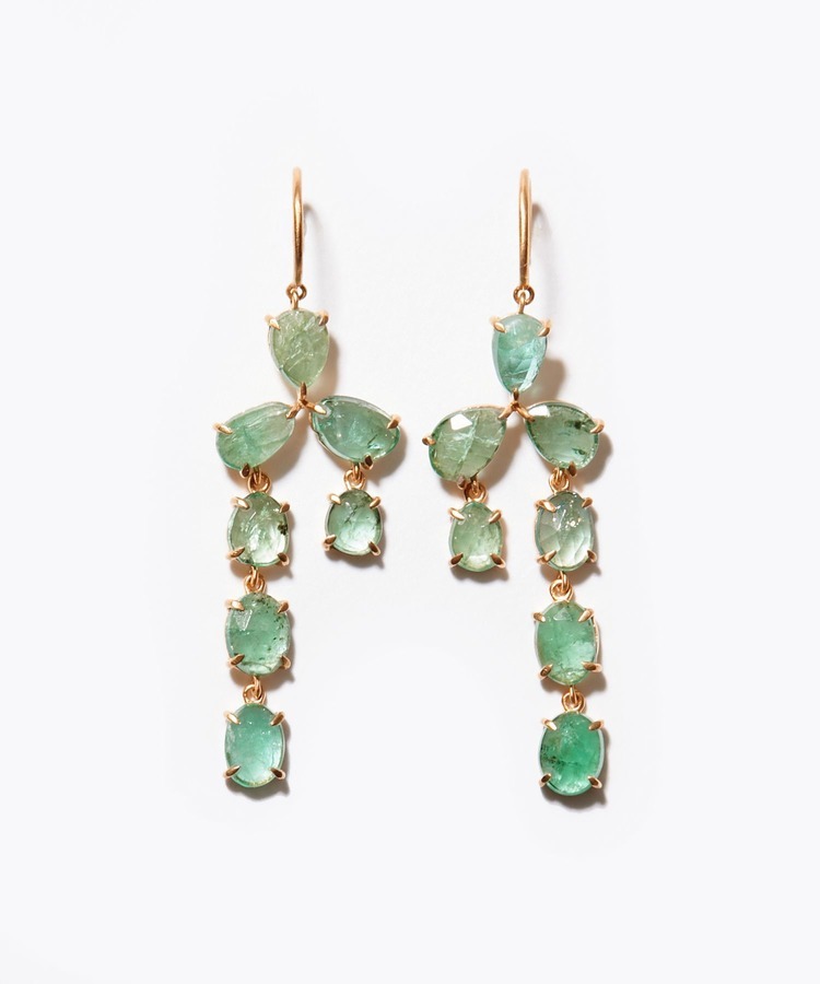 [eutopia] K10 emerald chandelier pierced earring