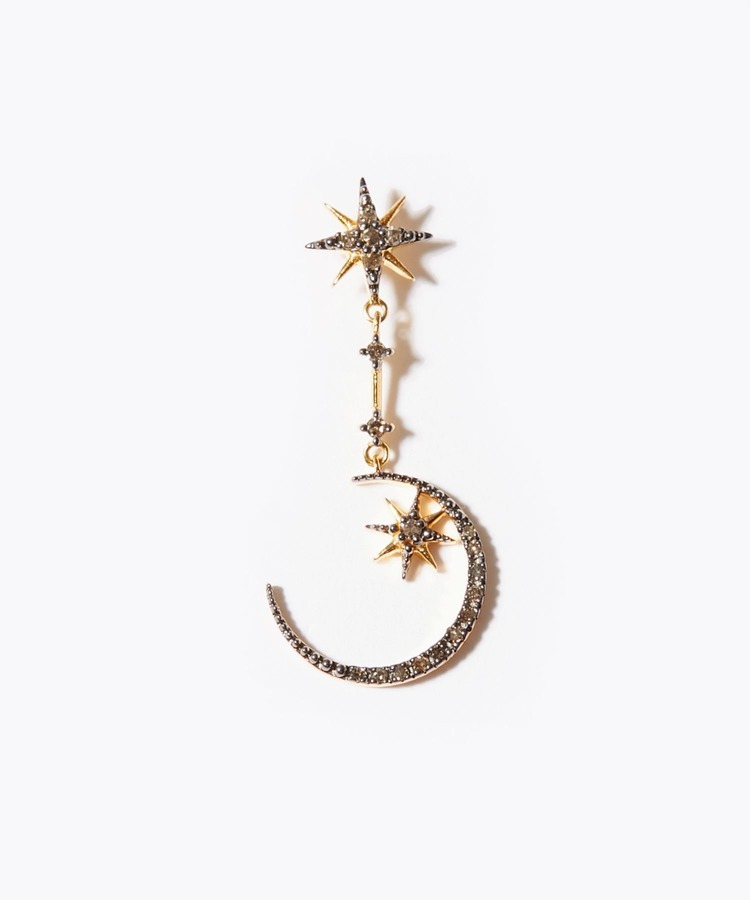 [selene] new moon and star pave diamond single pierced earring