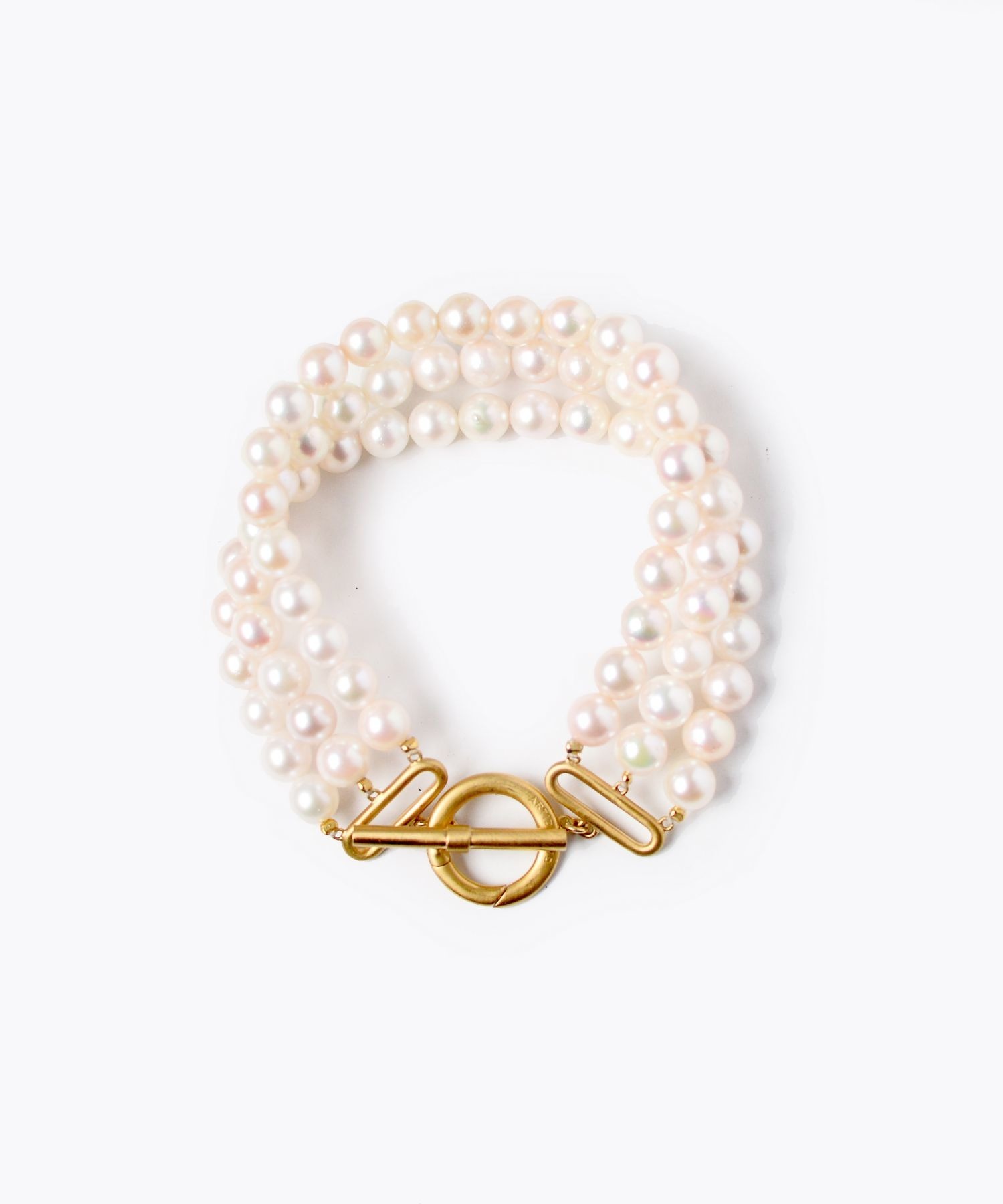 [philia] 3 rows of akoya pearl toggle bracelet
