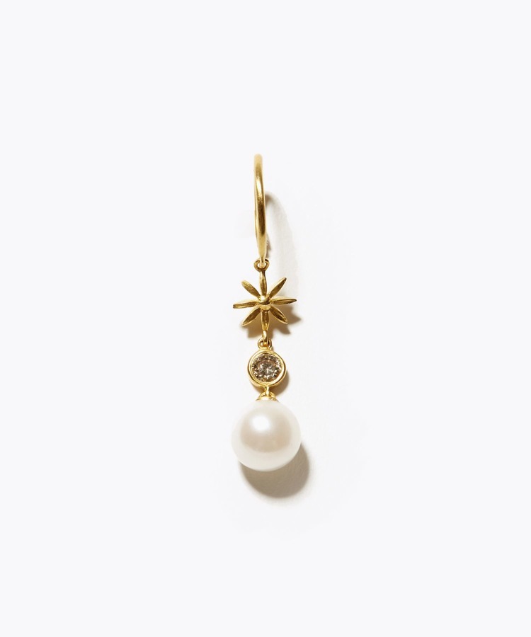[anise] K10 brown diamond akoya pearl anise single pierced earring
