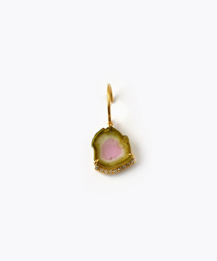 [eutopia] K10 watermelon tourmaline pave diamond swing single pierced earring