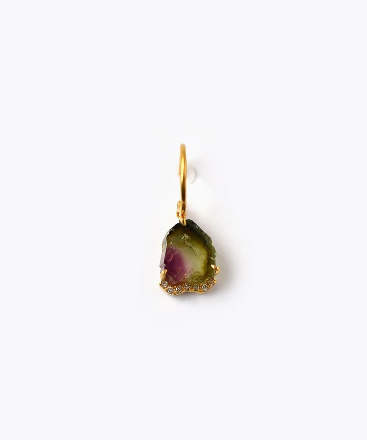 [eutopia] K10 watermelon tourmaline pave diamond swing single pierced earring