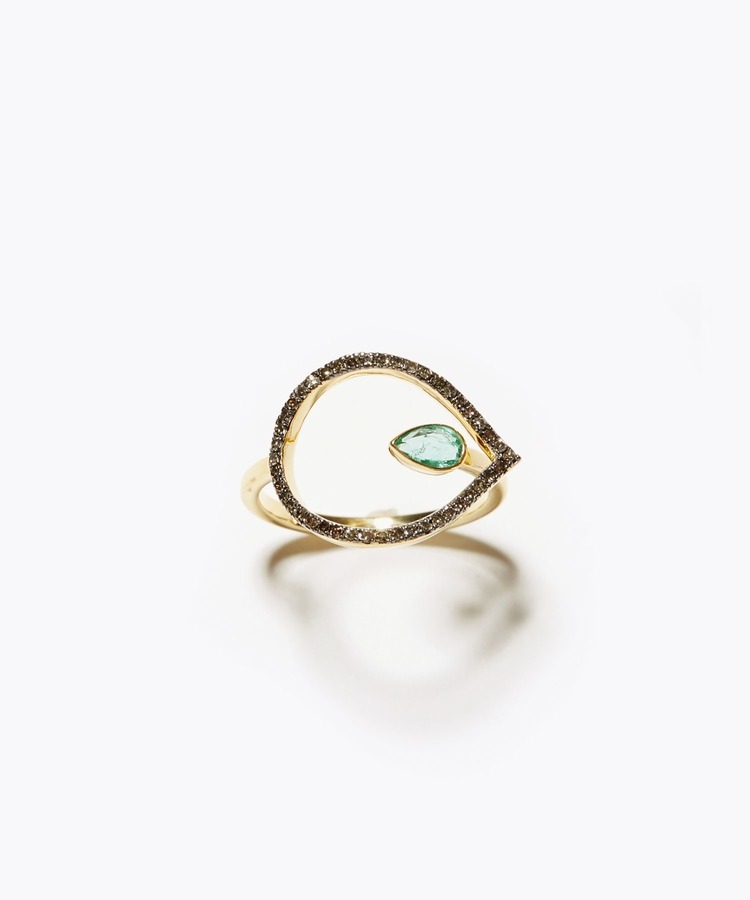 [lotus] emerald flower diamond ring