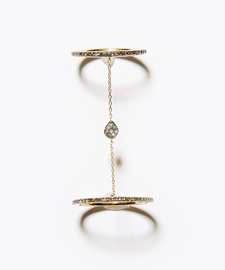 [lotus] bud diamond chain double ring