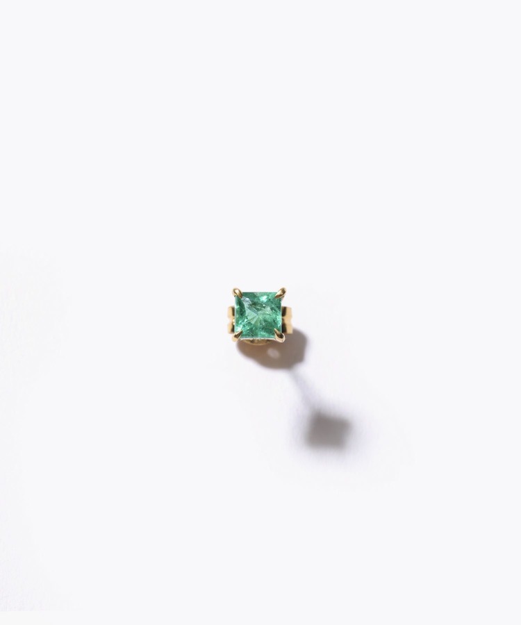 [eden] K10 square emerald stud single pierced earring