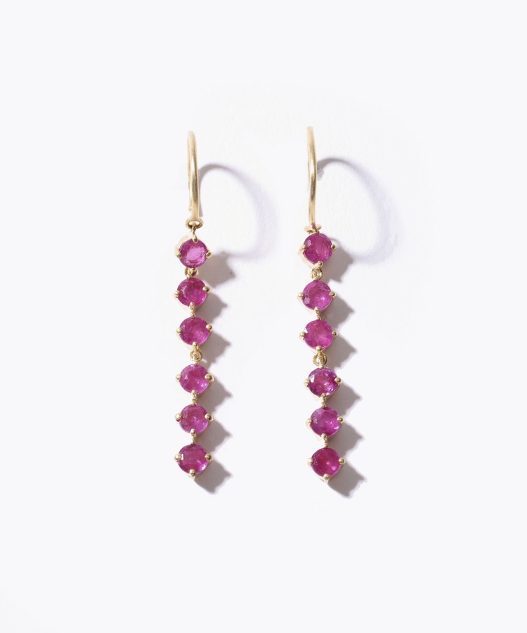 [eden] K10 round ruby chain drops pierced earring