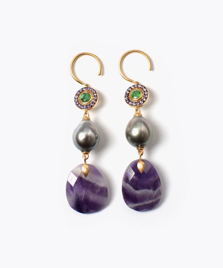 [elafonisi] jupiter tahitian pearl amethyst drops pierced earring