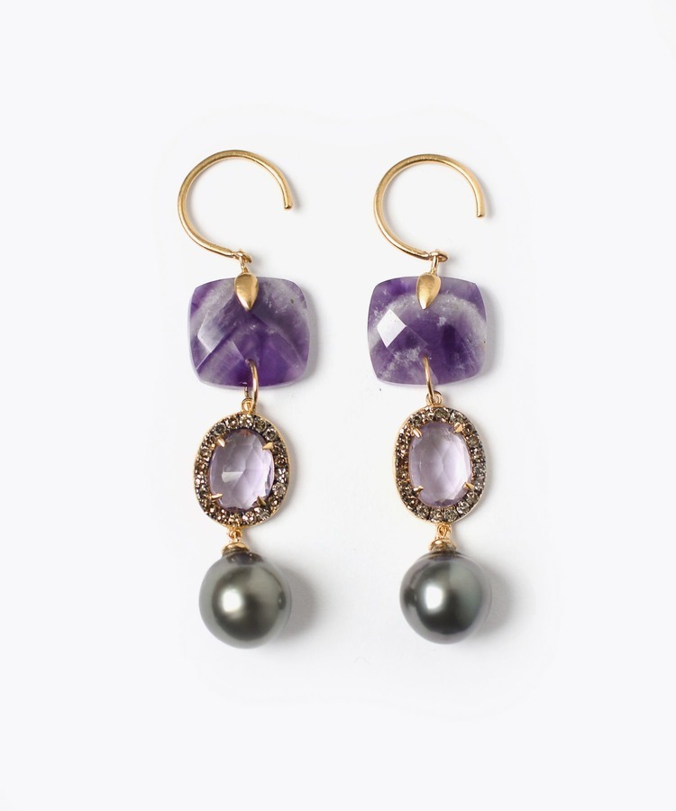 [elafonisi] amethyst tahitian pearl drops pierced earring