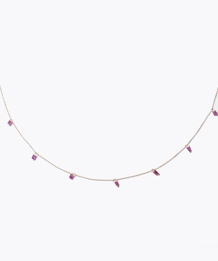 [eden] K10 square ruby fringe long chain necklace
