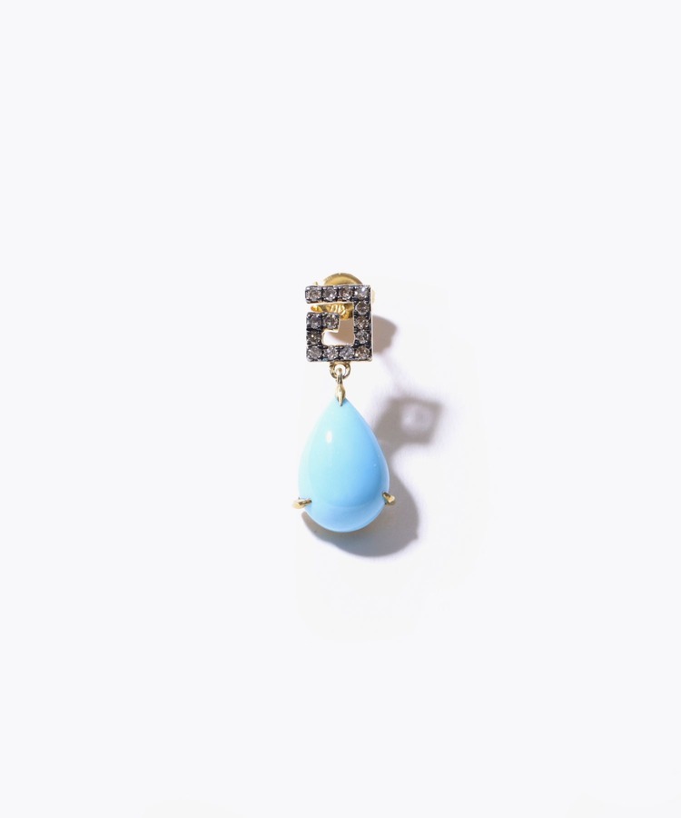 [meander] turquoise pave diamond stud single pierced earring