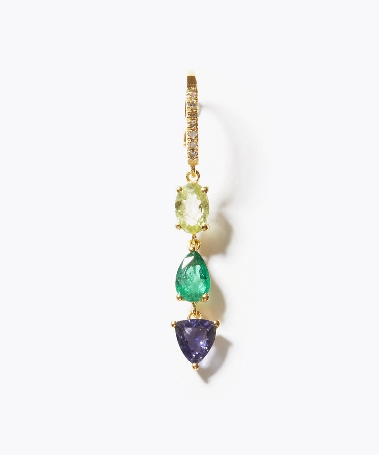 [eden] K10 peridot emerald iolite pave diamond single pierced earring