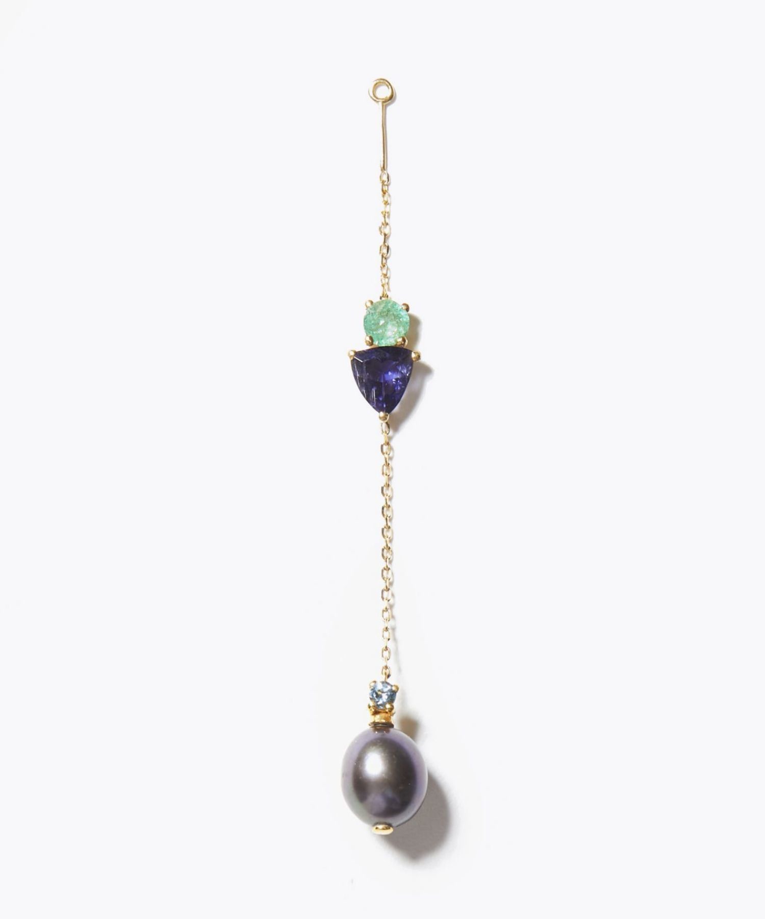 [eden] K10 emerald iolite tahitian pearl chain ear charm