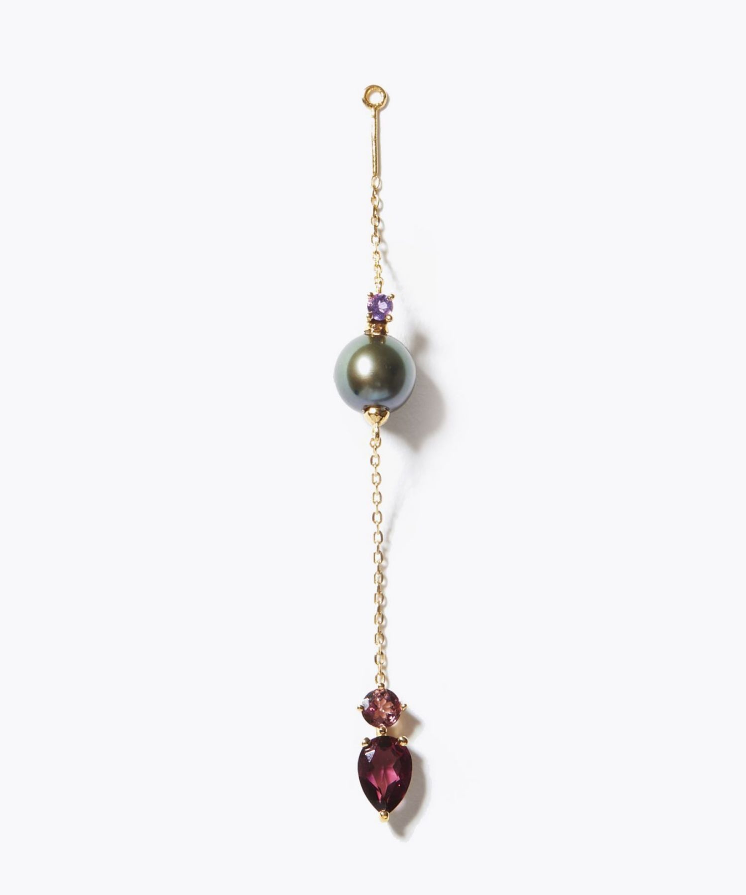 [eden] K10 tahiti pearl pink tourmaline rhodolite chain ear charm